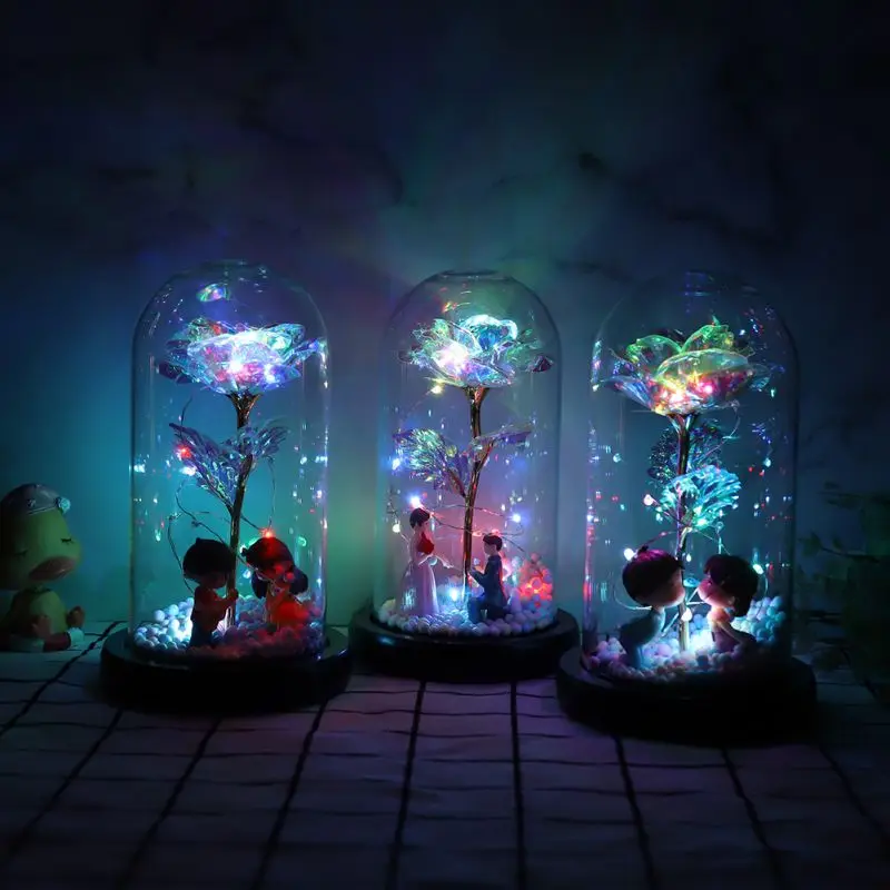 24K Фольга Золотая Милая Роза в стеклянном куполе со светодиодной подсветкой для