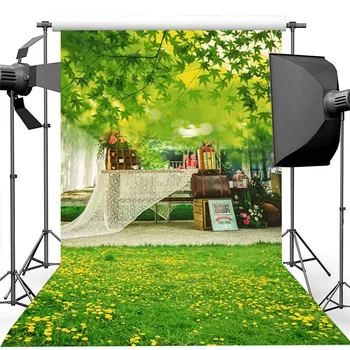 

Spring Garden Backdrop Yellow Flowers on Green Lawn Birthday Photography Backdrops Table Book Family Party Photo Backgrounds