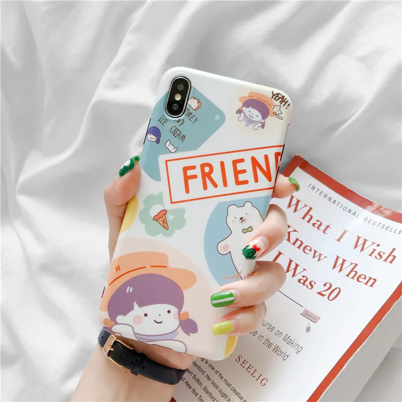 

GYKZ Cartoon Bear Girl Fitted Case For iPhone X XS MAX XR 7 8 6 6s Plus Soft IMD Friend Silicone Phone Cover For iPhone 7 Fundas
