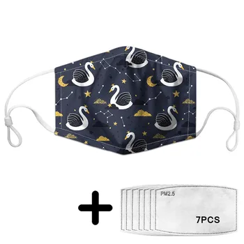 

Tapabocas Women Mask Mouth Cartoon Swan Print Dust Mask With 7pcs Filter Insert Unisex Elastic Mascara Descartavel Facial
