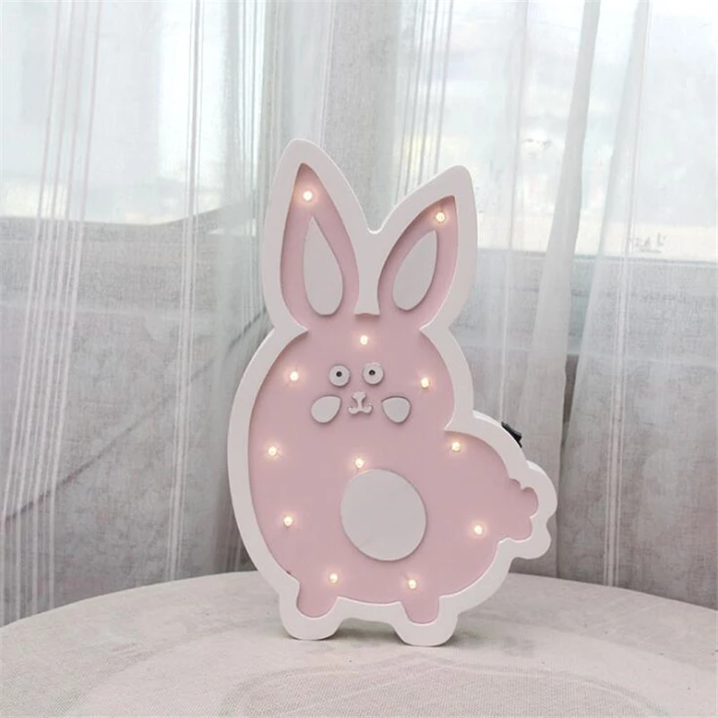 INS стильная лампа «кролик», детский светодиодный ночник, деревянный ночник с рисунком, ночник для детей, для девочек, для дома, декоративная лампа для спальни