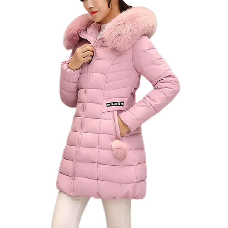 Pink Новинка, женские парки с меховым воротником, зимнее пальто, женская толстая хлопковая зимняя куртка, женская модная верхняя одежда, парки для женщин, тонкое пальто - Цвет: Pink