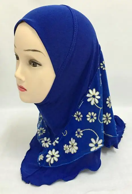 Royalblue Мусульманский детский хиджаб для девочки цветок цельный Амира головной шарф мусульманский шарф головной убор Арабская молитвенная шапка под хиджаб детская шапка полное покрытие - Цвет: Royalblue