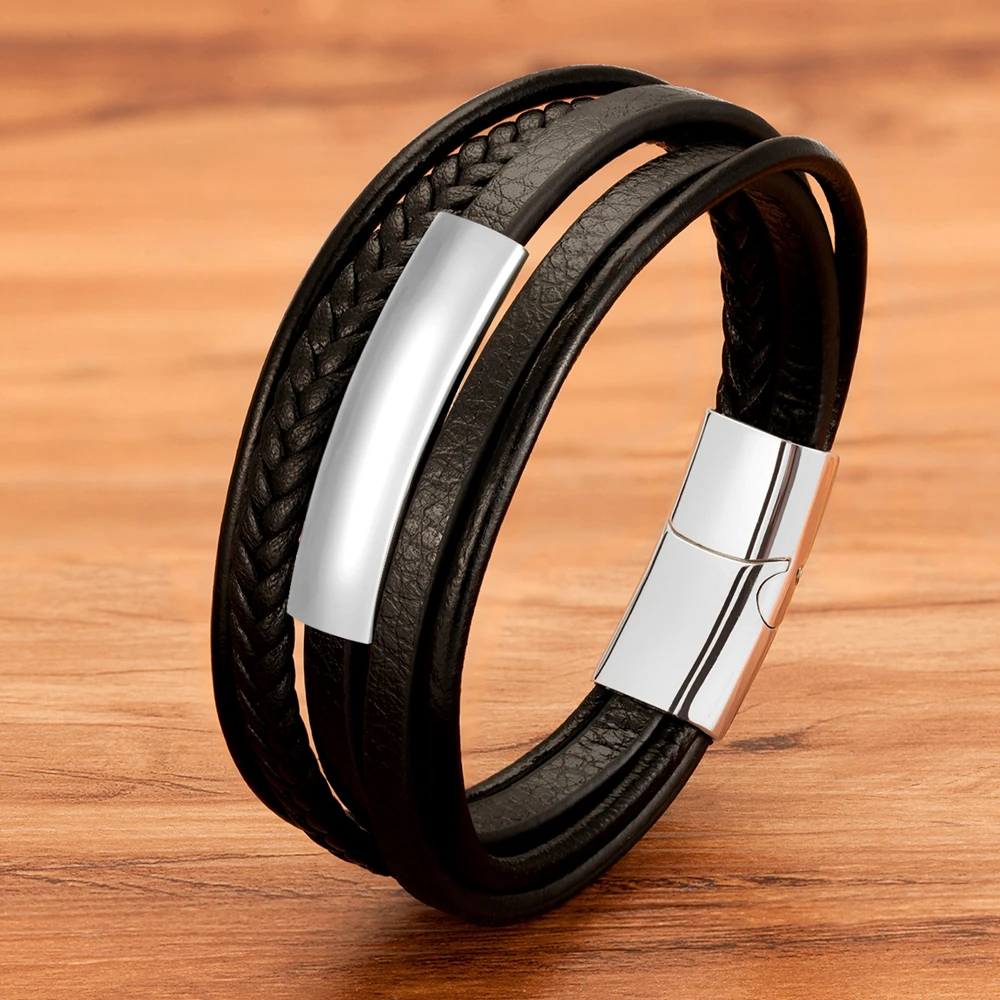 Man Bracelet Leather Braided Rope Stainless Steel Magnetic Clasp Hand Bracelets Fashion Men Jewelry bracelet jewelry
