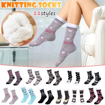

Fashion Extra-warm Indoor Antiskid Socks Women Winter Warm Soft Floor Heart Stripe Plush Socks chaussette femme