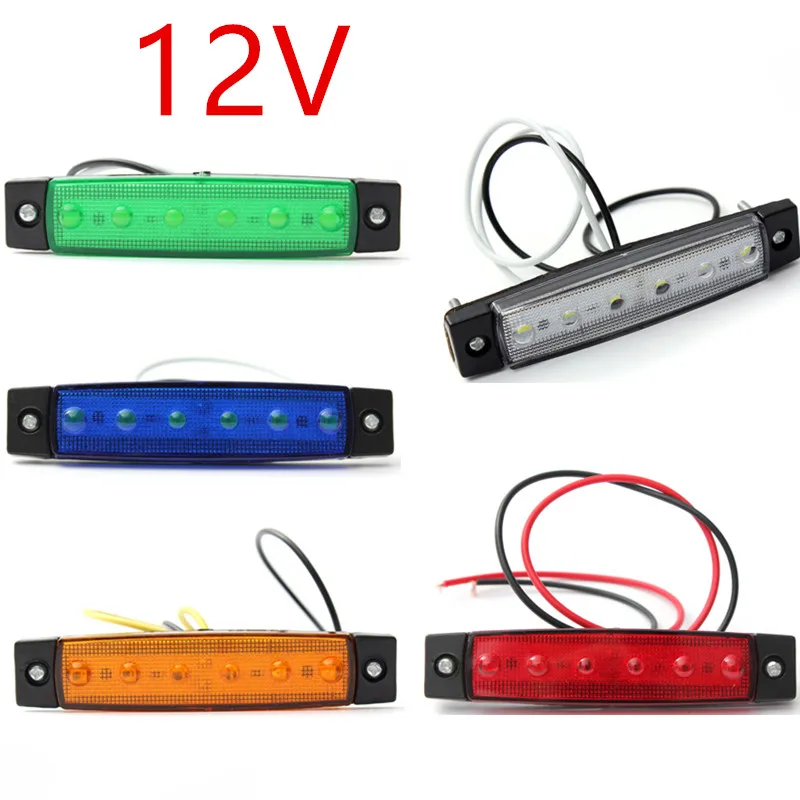 

Боковые габаритные огни, 2 шт./лот, 12 В, 6 светодиодов, красный, зеленый, желтый, белый, синий