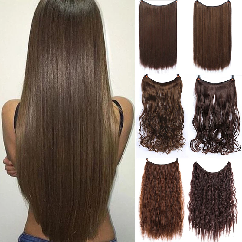 

TALANG24 inches Clip on Wire Fish Line Hair Extensions Secret Invisible Wire One Piece for Ombre Hair Synthetic Hairpiece