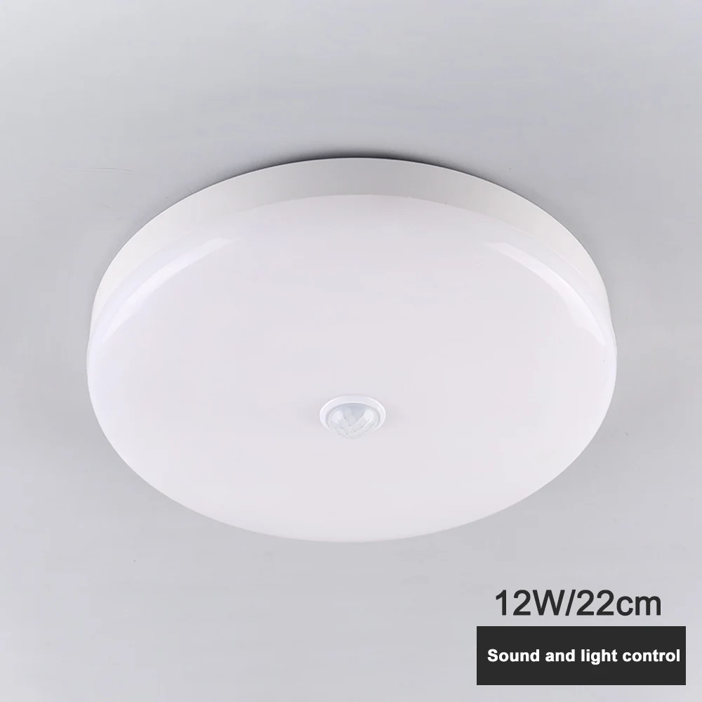 voice sensor 12w Светодиодный потолочный светильник с датчиком и круглыми панелями, потолочный светильник для дома, туалета, коридор в помещении/на открытом воздухе, 1 шт - Цвет корпуса: voice sensor 12w