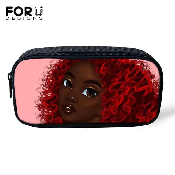 FORUDESIGNS/Детские пеналы с рисунками из мультфильмов, черные, с рисунком афро, для девочек, дорожные сумки для макияжа для девочек, афро-художественный дизайн, студенческие мини-пеналы для ручек - Цвет: CDWX4007K