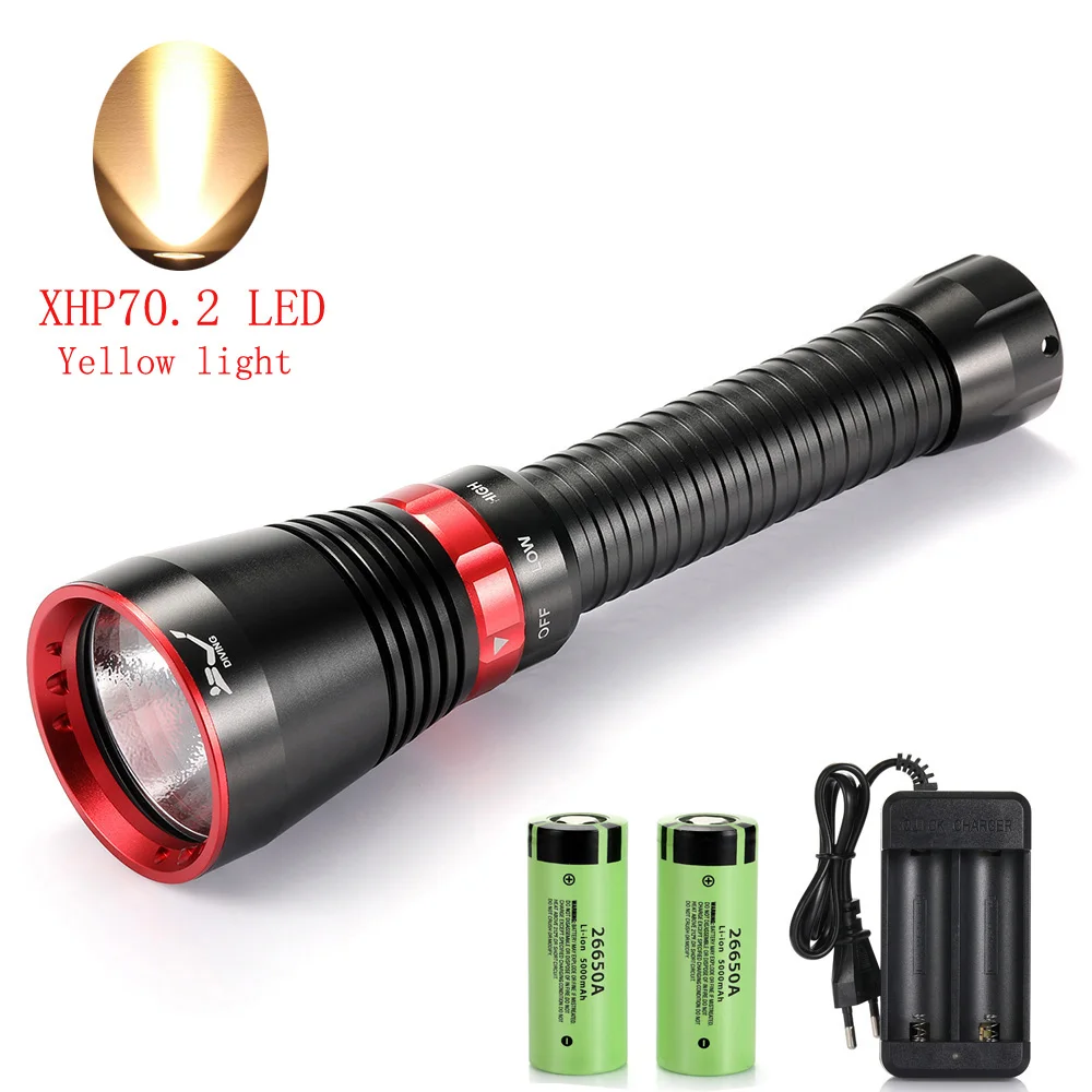 Новая вспышка для подводного погружения и светильник с высокой светоотдачей XHP70.2 желтый светильник светодиодный подводный профессии Водонепроницаемый погружения фонарь 200 м подводный светильник