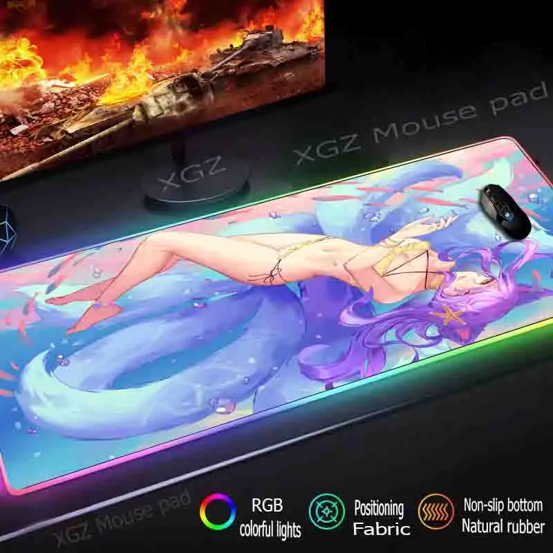 XGZ аниме сексуальный хвост девушка большой RGB игровой коврик для мыши Черный замок-край пользовательский компьютерный стол коврик Натуральный каучук нескользящий Csgo Xxl