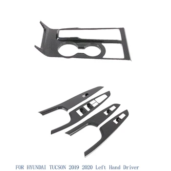 

For Hyundai Tucson 2019 2020 Carbon Fiber Interior Gear Shift Water Cup Cover Trim Window Switch Cover Trim For Seat-Heat Button