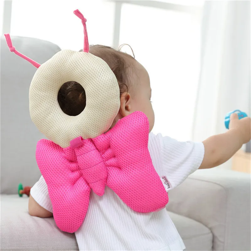 Almofada da Criança Cabeça do Bebê Almofada de Proteção do Pescoço do Bebê Cor-de-rosa Azul Bebê Andando Travesseiro Asas Resistência Almofada Cama Mochila –