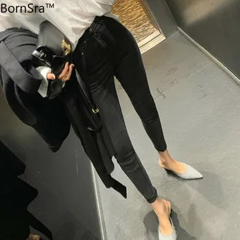 

BornSra 2020 Spring Sexy High Waist Tassel Denim Pants Female Trousers Pencil Jeans Women Skinny Pants Black Jeans Street Style