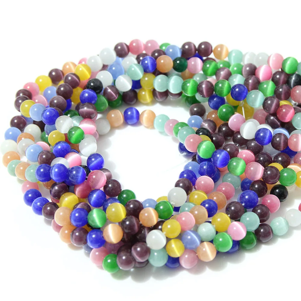 Cat Eye Beads Натуральный микс драгоценный камень вулканический камень Агатовые Бусины лавы аметистов Лазурит Круглые свободные бусины для браслета ювелирных изделий 4-12 мм Diy - Цвет: Cat Eye Beads