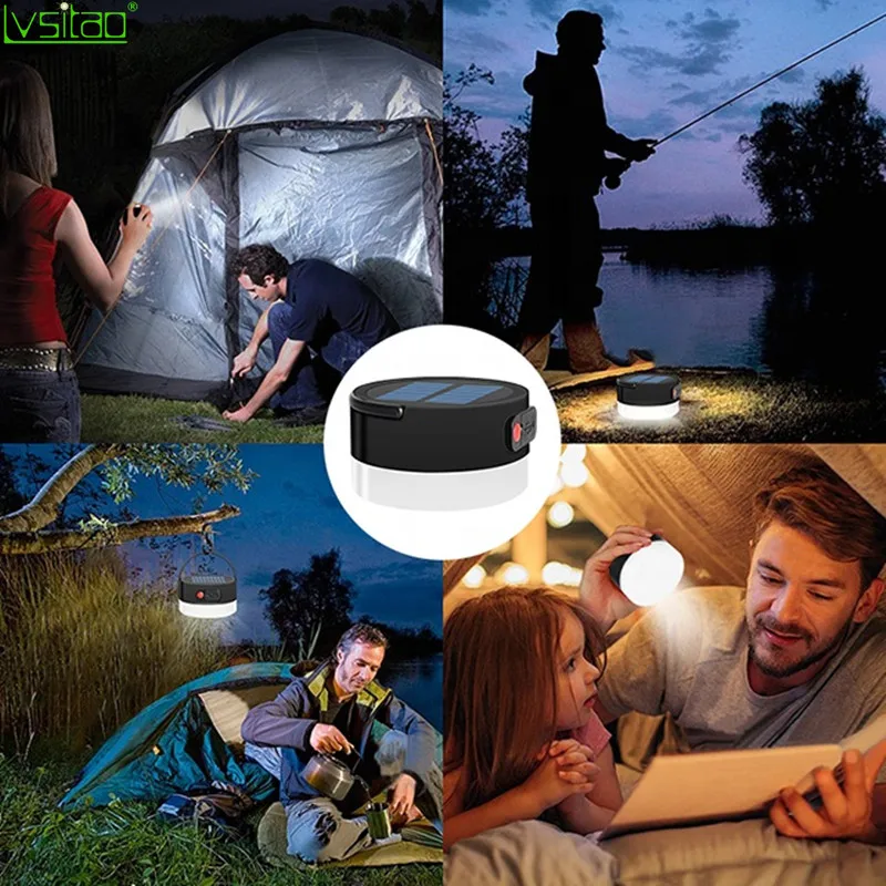 Portable Outdoor Solar Camping Lamp with USB Mobile Charging multifunction waterproof 4 levels dimming solar tent lamp with hook