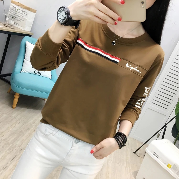 Футболка Outono Moda Feminina, топы с длинными рукавами и круглым вырезом, футболки, повседневные футболки Senhora Magro Roupas, большие размеры
