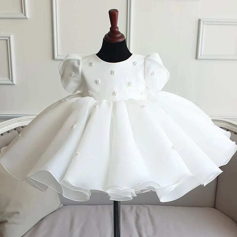 New Lace Christening Gowns For Baby Girls Crystal Floral Beads Baptism Dresses Infant Newborn First Communion Dress for Birthday