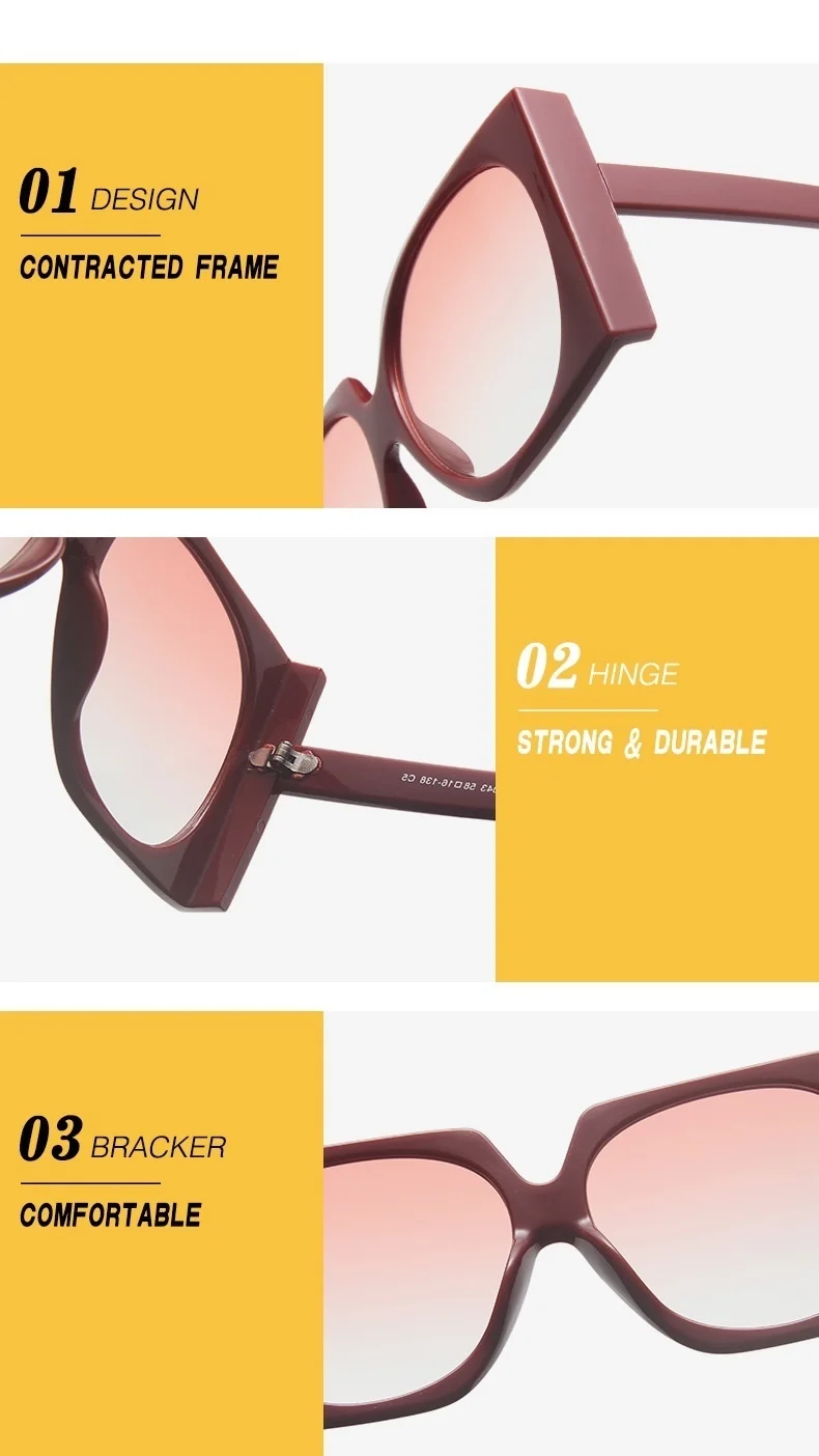 Wholesale Vintage Oversized Square Sunglasses For Women Gradient Elegant Black Brown Sun Glasses Female Uv400 Shades Men Eyewear