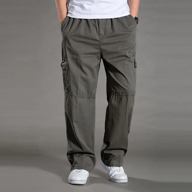 Men's Casual Trousers Cotton Overalls Elastic Waist Full Len Multi-Pocket Plus Fertilizer Men's Clothing Big Size Cargo Pants 2
