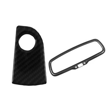 

1 Pcs Carbon Fiber Style Car Interior Rearview Mirror Frame Trim & 1 Pcs Carbon Fiber Car Storage Box Handle Cover Trim