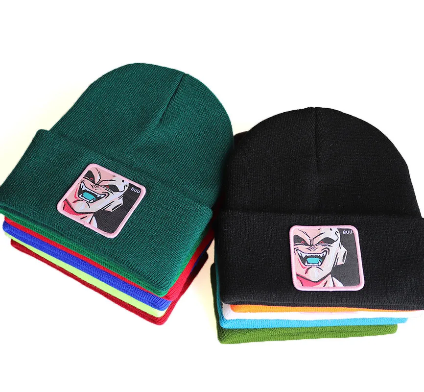 

2019 New Autumn Winter Japanese Anime Cartoon Embroidery Dragon Ball BUU Knitted Hat Streetwear Beanies for Men Women Skullies