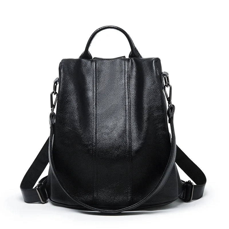 

Embossed Leather with Leather WOMEN'S Bag Korean-style Simple Versatile Backpack Large Capacity Schoolbag Rivet Backpack