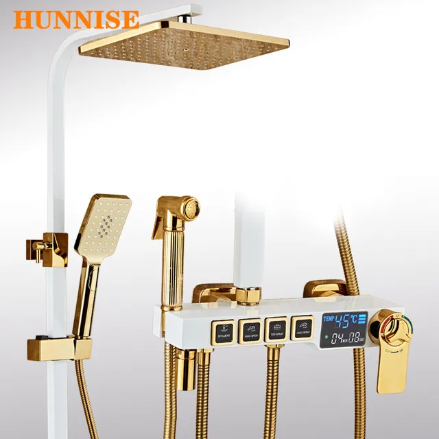 Thermostaticห้องอาบน้ำชุดLuxury White Goldดิจิตอลระบบ10นิ้วหัวฝักบัวน้ำฝนดิจิตอลชุด 1