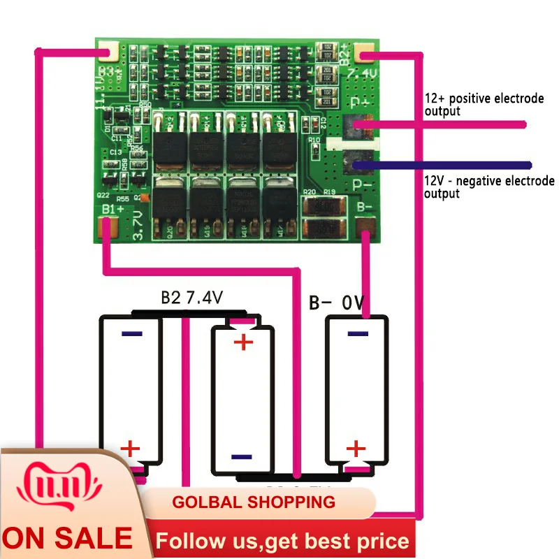 

BMS 3S 40A Balancer PCM 18650 Lithium Battery Protection Board 3S BMS Li-ion Charger Charging With Balance 12.6V for Drill Motor