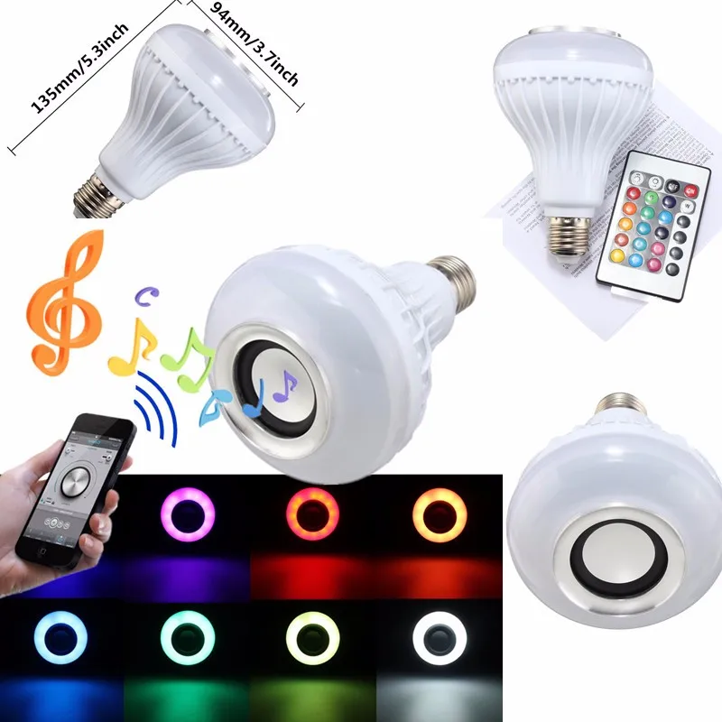 Smuxi LED Bulb Colorful RGB LED Light Bulb 12W Wireless bluetooth Speaker Music Control 16 Colors Lamp Bulb Lighting with Remote