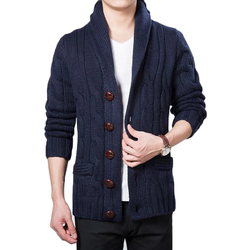 

Streetwear Cardigan Men Casual Wool Sweaters Pull Knitted Home Cardigan Big Lapel Coat Mens Winter Turn Down Single Breasted