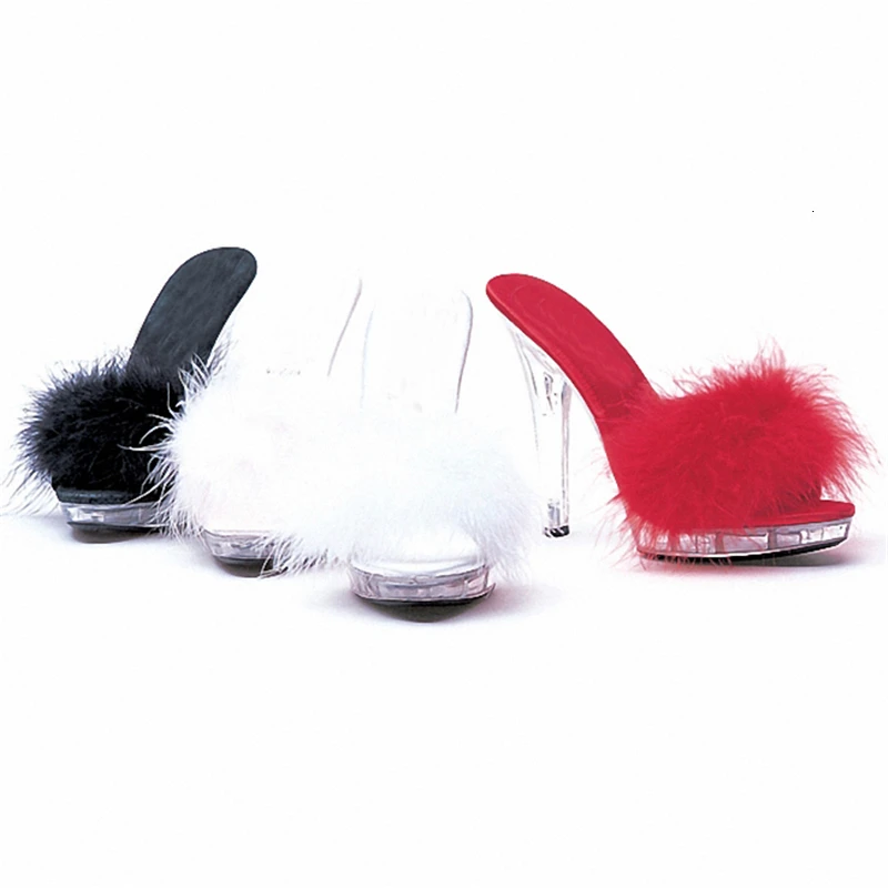 

Luxuriant Sweet Casual 13cm High-heeled Female Shoe Peep-toe Crystal Platform Buckle-strap Feathered Sandal Hollow Out Size35-42