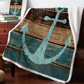 

BIGHOUSES Throw Blanket Retro Anchor Wood Grain Bedspread Coverlet Blankets Fleece Throw Cover Wrap Personalized Thick
