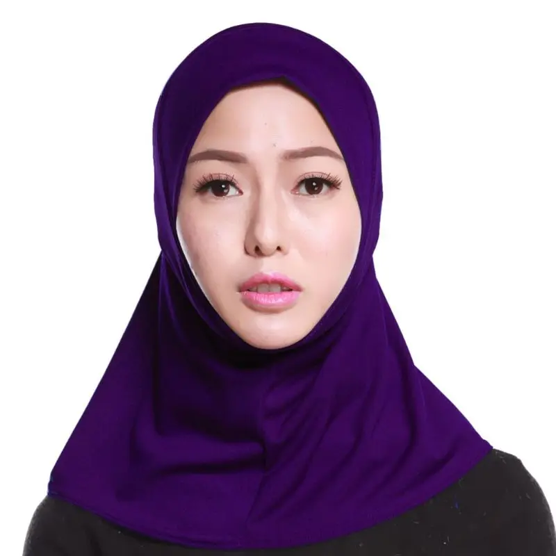 Женский мусульманский Хлопок Мини хиджаб платок на голову сплошной цвет полное покрытие Внутренняя шапка исламский арабский обернуть шаль тюрбан шляпа Головной убор - Цвет: 4