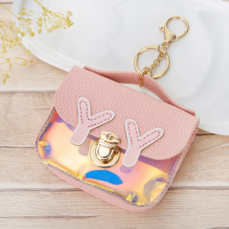 

Korean-style Hipster's Glitter Joint Women's Purse with Keychain Small Square Purse Coin Bag Wallet