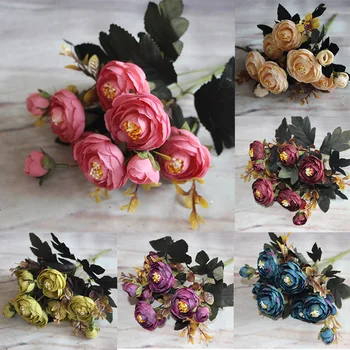 Artificial Flowers Bouquet Branch Elegant Vivid Fake Silk Peony Artificia for Festive Wedding Party Home Desk Office Hotel Decor