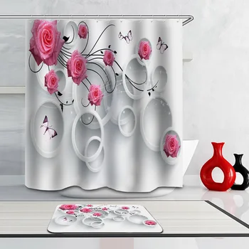 

Shower Curtain, Bathroom Curtains Accessories-3D,Pure Color,Flowers,White Cloth Fabric