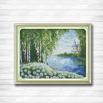 

White birch trees garden Scenery painting dmc 14CT 11CT counted cross stitch Needlework Set Embroidery kits chinese cross stitch