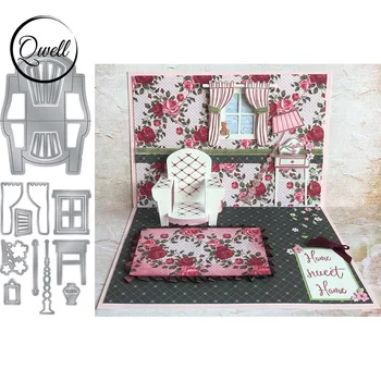

QWELL Bedroom Chair Desk Window Mirror 3D Metal Cutting Dies for Scrapbooking and Card Making Paper Embossing Craft New 2019