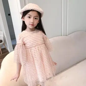 

baby girls clothes 2020 autumn new fashion pink color high quality soft comfortable Shiny mesh dress kids girls dress