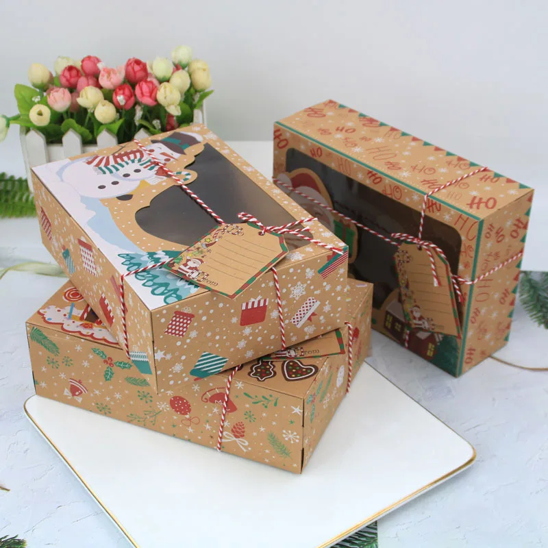 

Christmas Gingerbread Candy Box Window Biscuit Tin PVC Kraft Paper Holiday Party Bakery Gift Cookie Boxes Delicate Creative