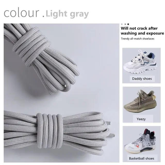1Pair New 2021 Round Shoelaces Polyester Solid Classic For Yezy Sports Martin Boot shoeslace Sneaker Shoe Laces Strings 20colors Light gray