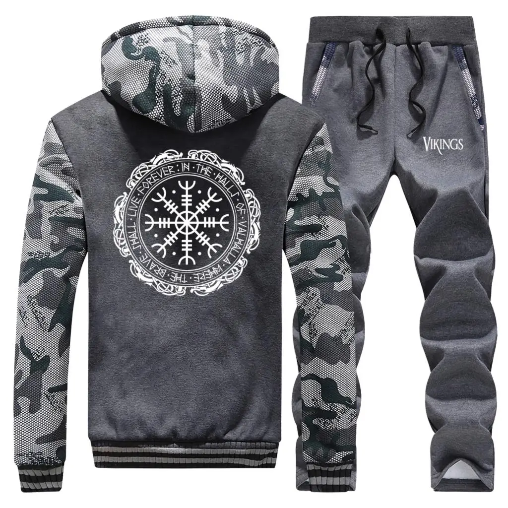 Viking Valhalla Odin пальто мужской теплый костюм флисовые толстовки Толстовка Набор зимняя куртка+ брюки 2 шт наборы мужские s камуфляж спортивный костюм