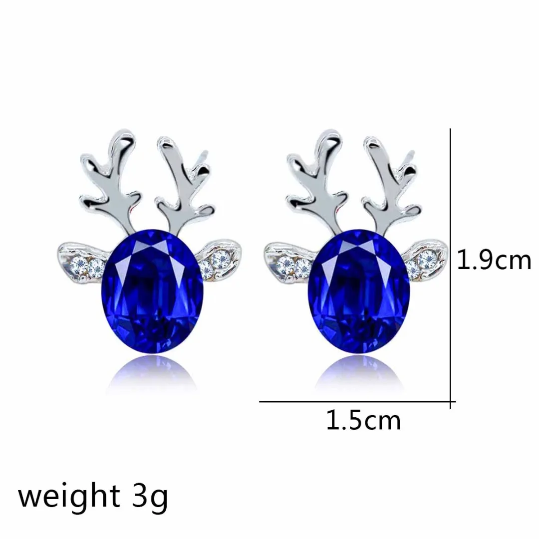 Ladies Rhinestone Reindeer Ear Stud Earring Korean Style Women Elegant Cute Animal Elk Antler Christmas Earring Luxury Jewelry