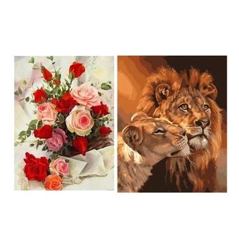 

Full Drill Square Diamond 5D DIY Diamond Painting"Lions and Tigers" & Flowers Full Square Rose Garden Decoration