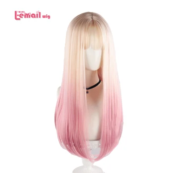 

L-email wig Golden Mixed Pink Lolita Wigs Long Straight Wig for Women with Bangs Heat Resistant Synthetic Hair Halloween