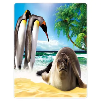 

Hommomh 60 "X80" polyester blanket comfortable warm soft plush sofa blanket beach coconut Lovely penguin and naughty seal