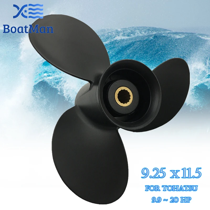BoatMan® Propeller 9.25x11.5 For Tohatsu Outboard Engine 9.9HP 12HP 15HP 18HP 20HP 14 Tooth Spline 3BAB64524-0 Aluminum captain outboard propeller 9 3x10 fit tohatsu engines 9 9hp 15hp 18hp 20hp 14 spline aluminum high thrust propeller 3 blade