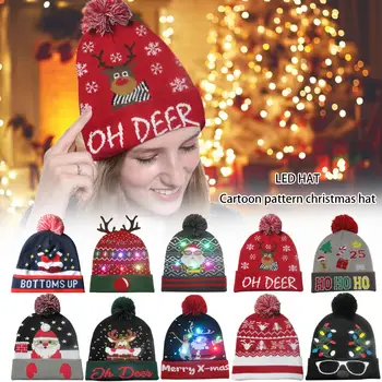 

Christmas LED Glowing Hat Hats Light Up The New Year Beanie Sweater Knitted Light Up Knitted Hat For Kid Adult Christmas Party