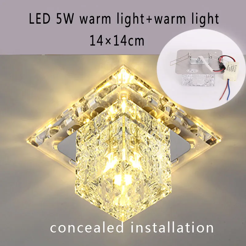 5W warmlight conceal Потолочный светильник с кристаллами, светодиодный, квадратный, 3 Вт/5 Вт, современная простота, заподлицо, декоративный светильник, fixturehall, гостиная, фойе - Цвет корпуса: 5W warmlight conceal